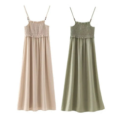 Honeycomb Grid Detail Midi Dresses Women Sleeveless Backless Solid Color Slim Long Dresses with Elastic Waist Sexy Dresses