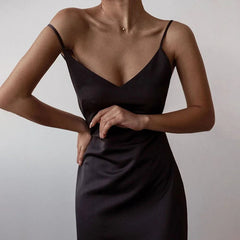 European and American Women'S Slim Backless Silky Sexy Sling Party Spice Girl Trend Dress