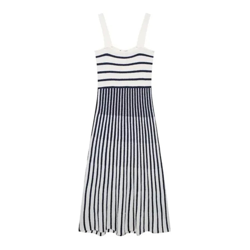 Slant Cut Knitted Dress for Women Summer Slim Casual Young Sweet Holiday Outdoors Style Mid-Calf Straps Dresses
