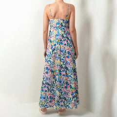 Fashion Women'S Summer Long Cami Dress Summer Vintage Sleeveless Open Back Low Cut Floral Print Beach Dresses
