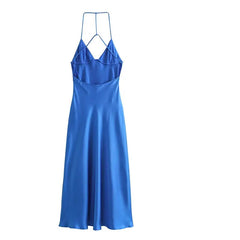 Sleeveless Midi Dress for Women Summer Slim Sexy Striped Solid Color Casual Wear 2024 New Collection Club Outfit