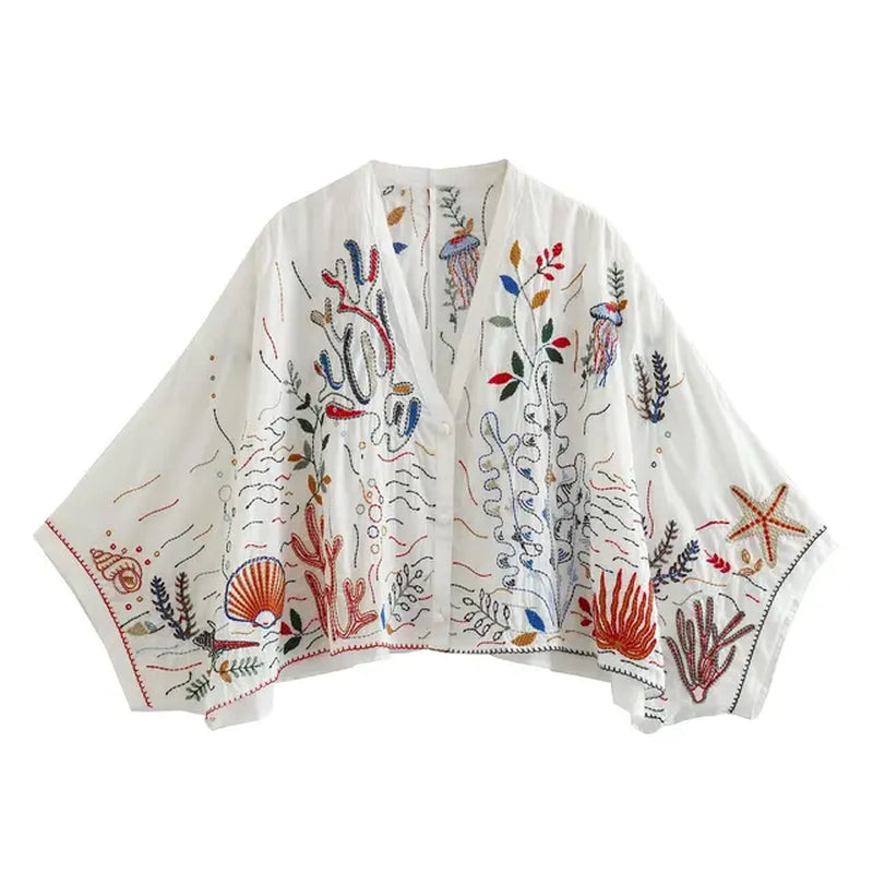 Batwing Sleeve Embriodery Paisley Print Skirt Set Outfits for Women V Neck Button Tiered Midi Skirt Suit Vintage Casual Set