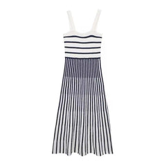 Slant Cut Knitted Dress for Women Summer Slim Casual Young Sweet Holiday Outdoors Style Mid-Calf Straps Dresses