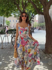 PB&ZA 2024 Women'S Summer New Fashion Simple Four Sided Spring Flower Print Waistless Sleeveless Hanging Strap Dress