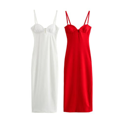 Mid Length Suspender Dress Dress for Women Self Cultivation Simplicity Backless Summer Forking Sexy Party Long Skirt