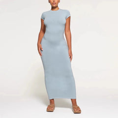 Kendall'S NEW VINTAGE Long DRESS with Slit Thread Wrapped Hip Dress Short Sleeve Long Dress