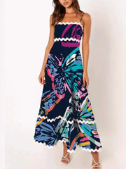 Holiday Digital Printed Dress for Women New Fashion Summer Women A- Line Dress Female Vintage Sling Long Maxi Dress Elegant