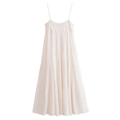 Cotton Chiffon Midi Dress Women Summer Sexy Comfort Spaghetti Strap Sexy Backless Camisole Dress Loose Casual Long Dress