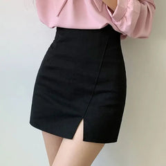 Black High-Waisted Mini Dress Women'S Spring Summer New Style Side Slit Bodycon Skirt A- Line Crop Skirt Fashion Trend
