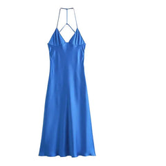 Sleeveless Midi Dress for Women Summer Slim Sexy Striped Solid Color Casual Wear 2024 New Collection Club Outfit