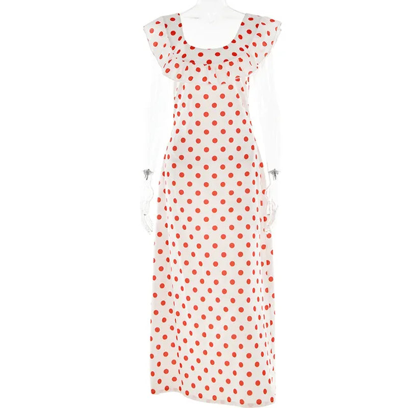 Women Vintage Dress Clothing 2023 Summer New Fashion Wave Dot Print A- Line Dress Women Sexy Tight Waist Ruffled Sling Dress