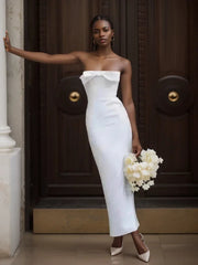 Fashion White Bow Backless Strapless Midi Dress Women Slim Sleeveless Vestidos Spring Summer Elegant Dinner Party Female Robes