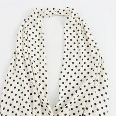 Polka Dot Camisole Dress Women Summer with Backless Midi Dresses Sexy Slim Folded Horn Shaped Hem Lace up Party Dresses