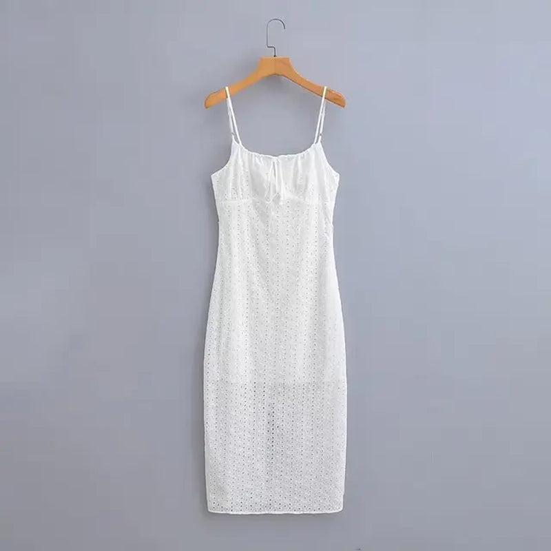 Vintage Cotton White Embroidery Strap Lace Dress Women Sexy See through Sleeveless Boho Beach Dresses Summer Vestidos