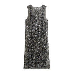 Women'S Sleeveless Knee Skirt, Vest Bead Midi Dress, Chic round Neck, New Fashion, Spring and Summer, 2-Piece Set, 2024