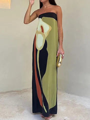 Sleeveless Fashion Simple Sexy Dress, Women Summer 2024 Strapless Elegant Maxi Dress, Print Patchwork Chic Ladies Dress Vestidos