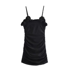 Pleated Short Dress 2024 Women'S Spring/Summer New Sexy Backless Thin Shoulder Strap Layered Decorative Dress