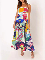 Holiday Digital Printed Dress for Women New Fashion Summer Women A- Line Dress Female Vintage Sling Long Maxi Dress Elegant