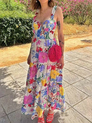 PB&ZA 2024 Women'S Summer New Fashion Simple Four Sided Spring Flower Print Waistless Sleeveless Hanging Strap Dress