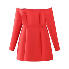 Women'S Retro One-Shoulder Slim Dress, Long Sleeve, Chic Zipper, Joker Mini Skirt, Spring, New Fashion,2024