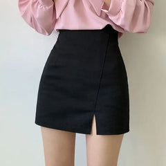 Black High-Waisted Mini Dress Women'S Spring Summer New Style Side Slit Bodycon Skirt A- Line Crop Skirt Fashion Trend