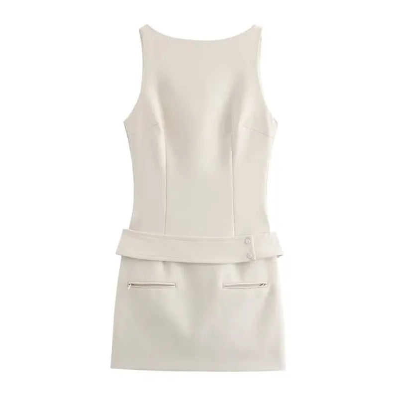 Women 2024 Spring and Summer New Fashion with Belt Vest Dress Vintage Sleeveless Back Zipper Slim Mini Skirt Vestidos Mujer
