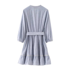 Stripe Short Dresses for Women Summer Beach Style Sashes Decoration Vertical Lace Dress Loose Dresses Casual Midi Dress