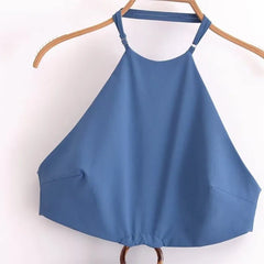 TRAF Women Waist Opening Design Hanging Neck Collar Dress for Ring Buckle Design Backless Slim Sexy Style Female Dress