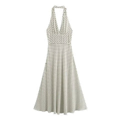 Polka Dot Camisole Dress Women Summer with Backless Midi Dresses Sexy Slim Folded Horn Shaped Hem Lace up Party Dresses