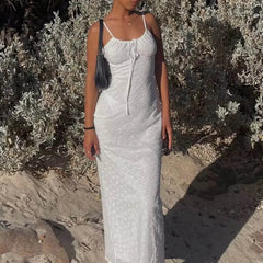 Vintage Cotton White Embroidery Strap Lace Dress Women Sexy See through Sleeveless Boho Beach Dresses Summer Vestidos