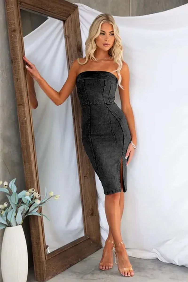 Women Sexy Backless Dress Streetwear Classic Sling Sleeveless Summer Casual Female Split Vestidos Denim Dress