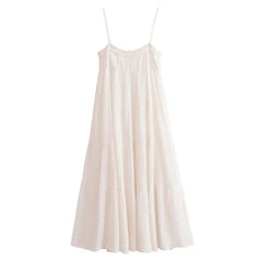 Cotton Chiffon Midi Dress Women Summer Sexy Comfort Spaghetti Strap Sexy Backless Camisole Dress Loose Casual Long Dress