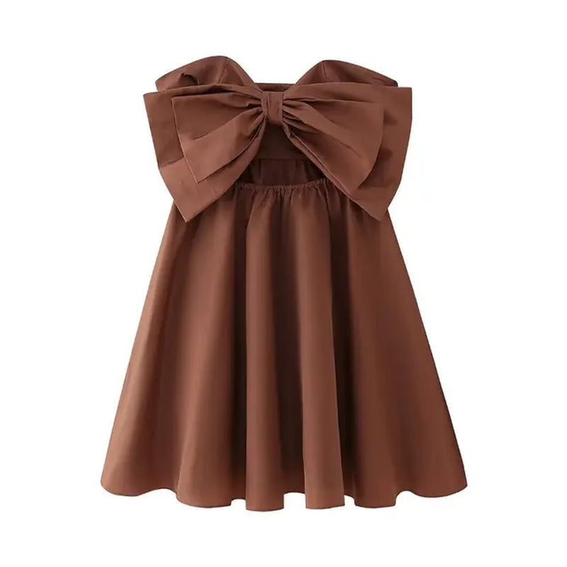 Women Bow Open Taffeta Backless Short Dress New Fashion Design A-Line Vintage Hollow Dress Female Party Mini Dress Elegant 2024