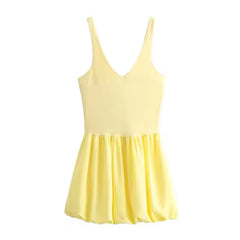 Printed Short Dress for Women Spring Summer 2024 New Contrast Balloon-Effect Hem Midi Dress Slim Backless Sexy Casual Dress