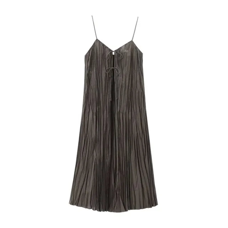 Folded Embossed Long Camisole Dress for Woman Summer Exquisite Elegant Casual Style Sleeveless Ankle-Length Dresses