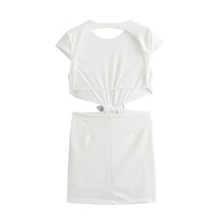 Treasure Bow Backless Short Midi Dress for Women Summer New Sexy Hollow Out Sleeveless Solid Color Slim Causal Party Dress