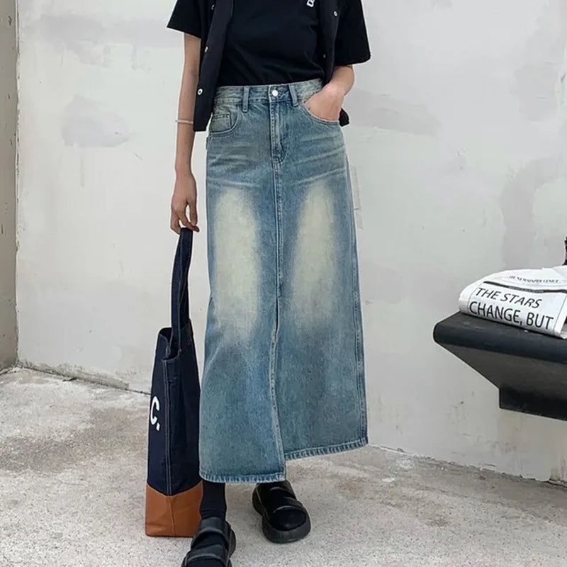 2024 Retro Denim High Waisted Long Skirt