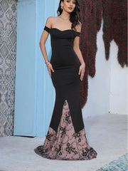 Women Vintage Lace Luxury Evening Maxi Dresses Prom Party Wedding Wrap Bodycon Sexy Long Elegant Black Embroidery Mermaid Dress