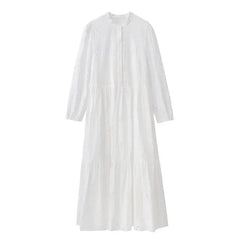 Women'S Hollow Embroidery Casual Dress, Chic round Neck, All-Match, Long Sleeve, Spring and Summer, New Fashion, 2024