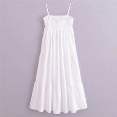 Backless European American Fashion Style Layered Patchwork Poplin Midi Dress with Sexy Sleeveless Party Long Dresses