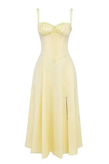 Sexy Sleeveless Strap Dresses for Women Casual Yellow Side Split High Waist Dress Summer Boho Party Ladies Vestidos 2023