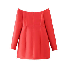 Women'S Retro One-Shoulder Slim Dress, Long Sleeve, Chic Zipper, Joker Mini Skirt, Spring, New Fashion,2024