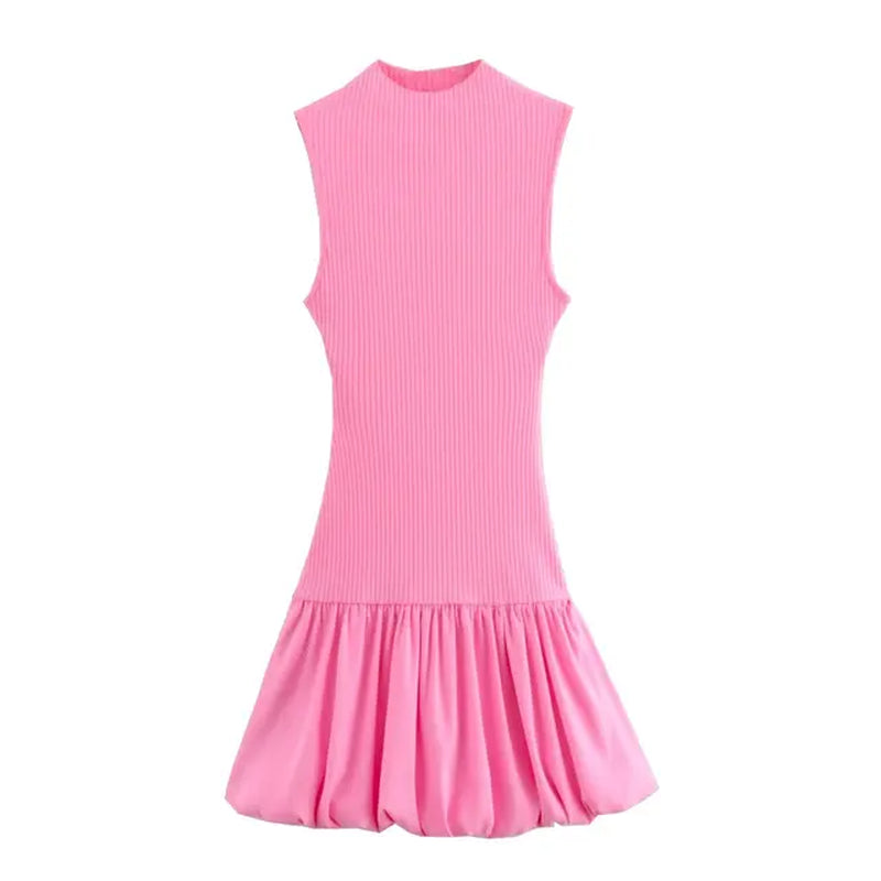 Balloon Shaped Threaded Long Dress Women Spring Summer Patchwork Midi Dresses Backless Elastic Slim Casual Party Dress