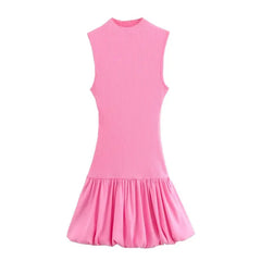 Balloon Shaped Threaded Long Dress Women Spring Summer Patchwork Midi Dresses Backless Elastic Slim Casual Party Dress