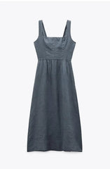 Women'S Wide Strap Casual Midi Dress, Chic, Rear Zipper, Elastic Bust Dress, New Fashion, Spring and Summer, 2024