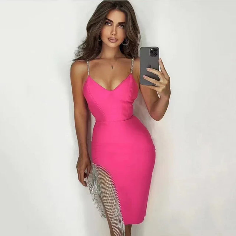 2023 New Women Black Red Beading Bandage Dress Sexy Vestido Feminino Ropa Robe Bodycon Evening Club Party Wedding Prom Dresses