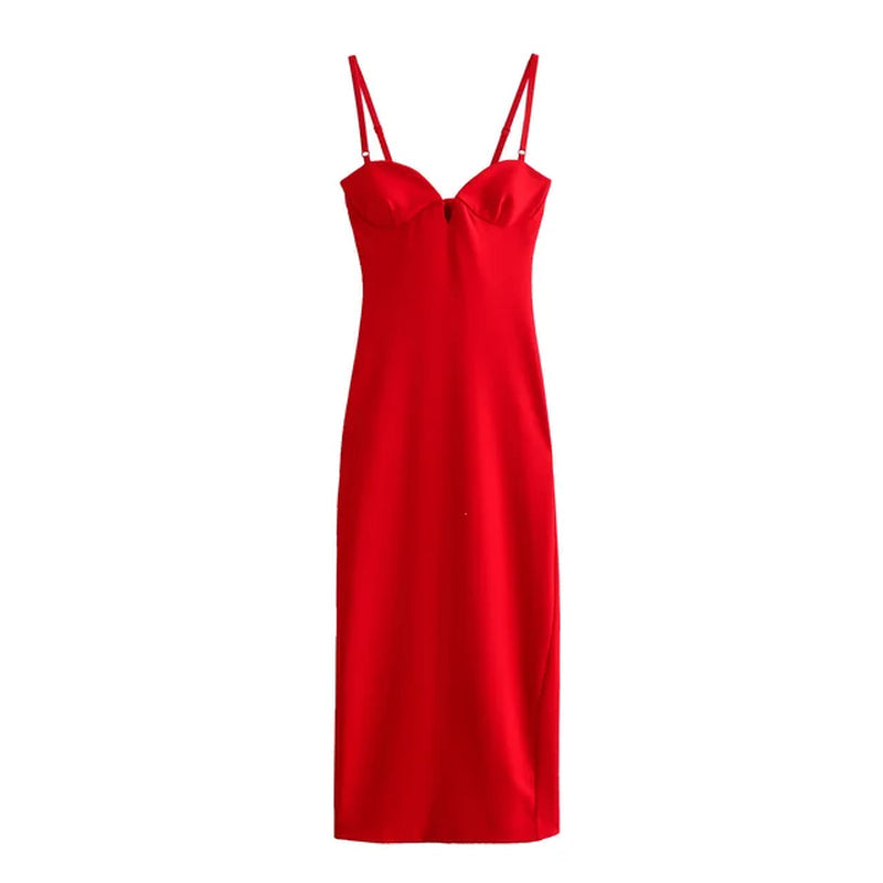 Mid Length Suspender Dress Dress for Women Self Cultivation Simplicity Backless Summer Forking Sexy Party Long Skirt