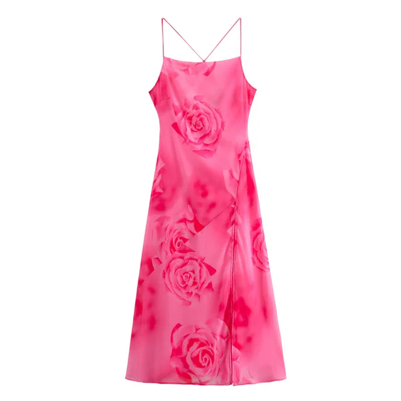 Women Spring and Summer 2024 New Fashion Sexy Backless Printed Sling Dress Chic Front Slip Slim Dress Vestidos Mujer