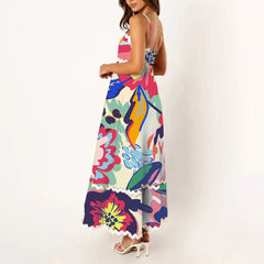 Women Spaghetti Strap Sleeveless Maxi Dress 2024 Graffiti Boho Long Flowy Skirt Floral Print Summer Midi Dresses