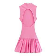 Balloon Shaped Threaded Long Dress Women Spring Summer Patchwork Midi Dresses Backless Elastic Slim Casual Party Dress